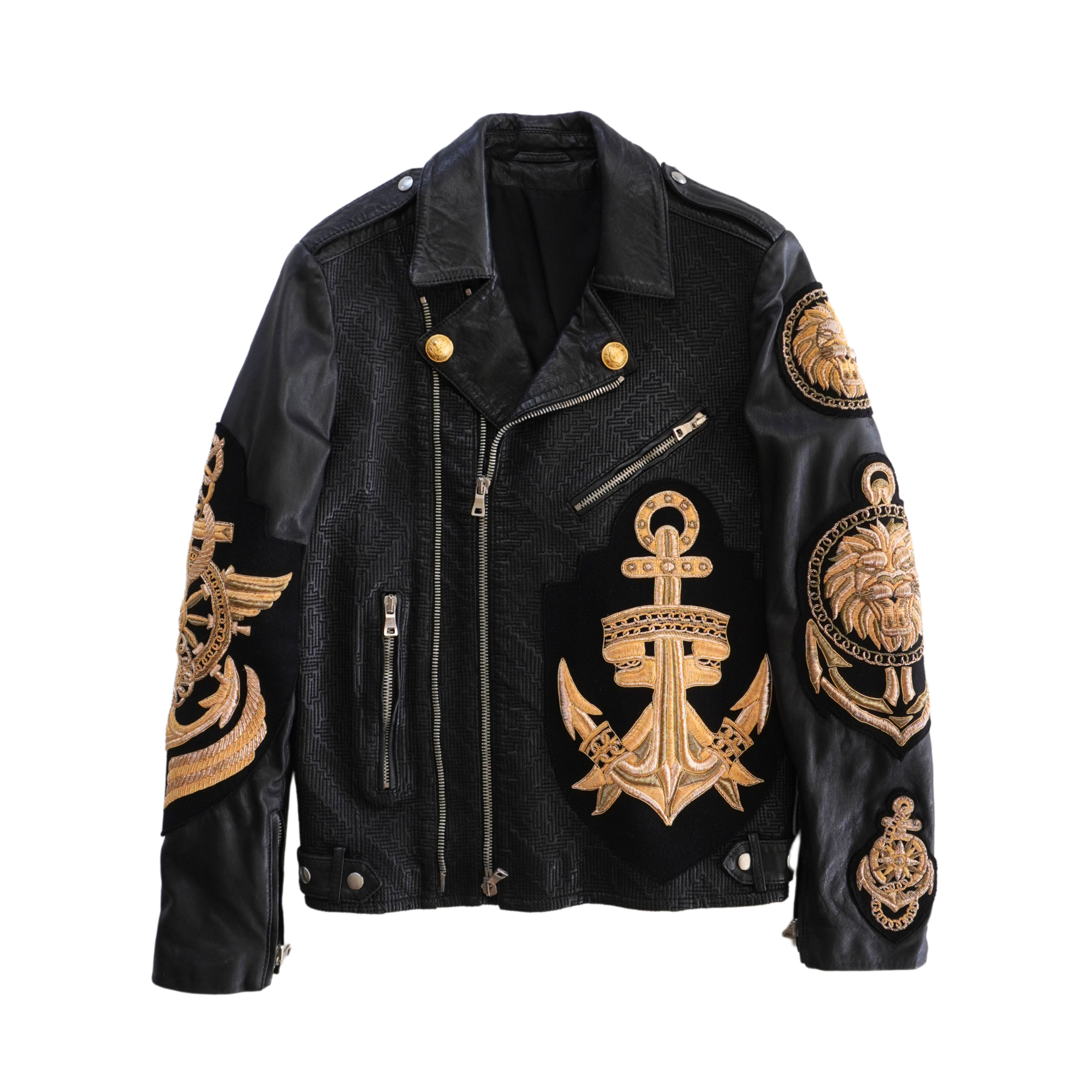 Balmain Embroidered Leather Jacket Men's 50 – Fashionably Yours