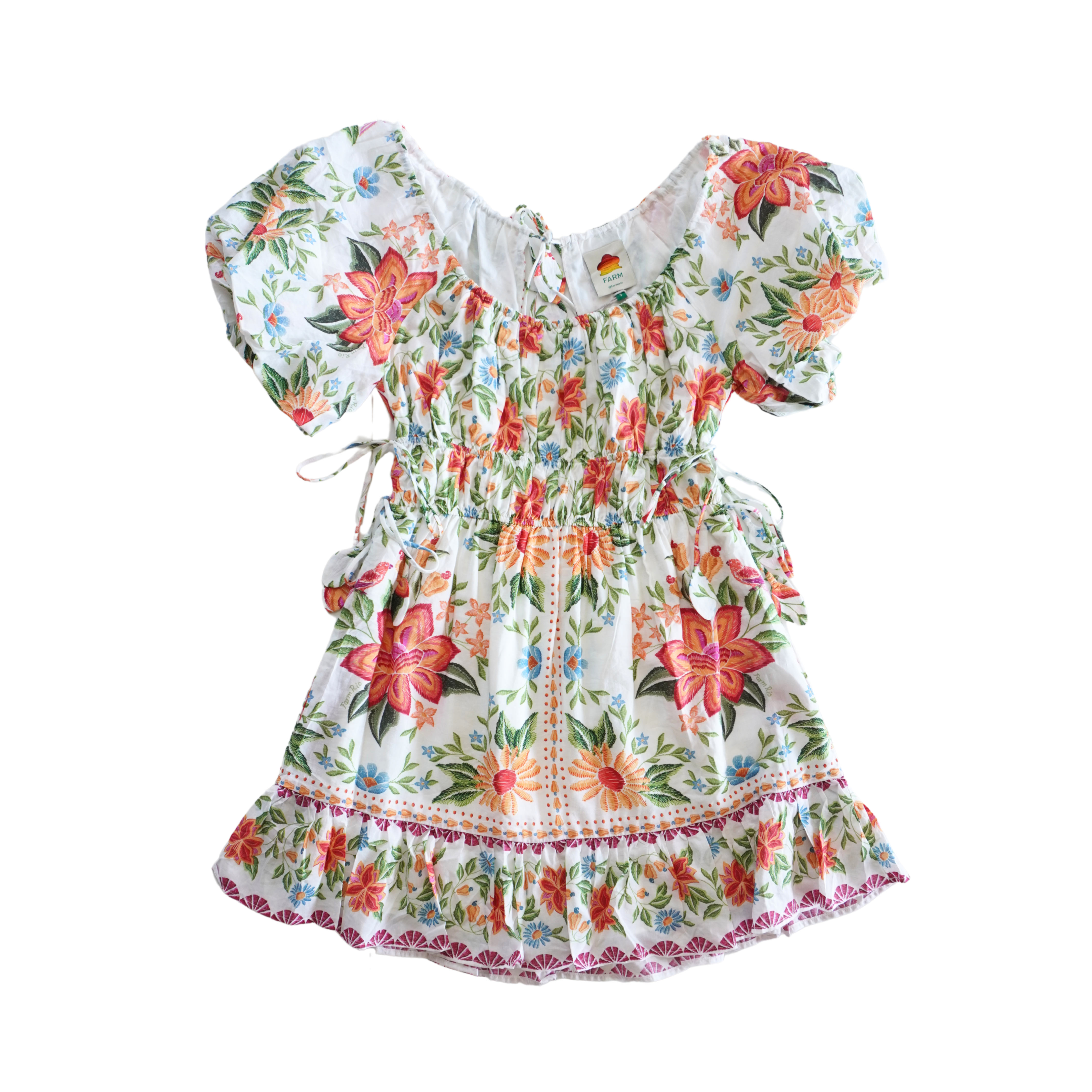 farm rio bloom garden short sleeve mini dress Farm Rio Sweet Bloom Bouquet Short-Sleeve Mini Dress