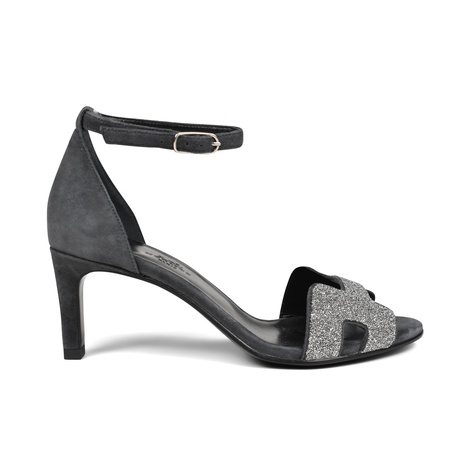 Hermes Heels Grey Suede Chunky Heels Hermes 'Premiere' Sandals