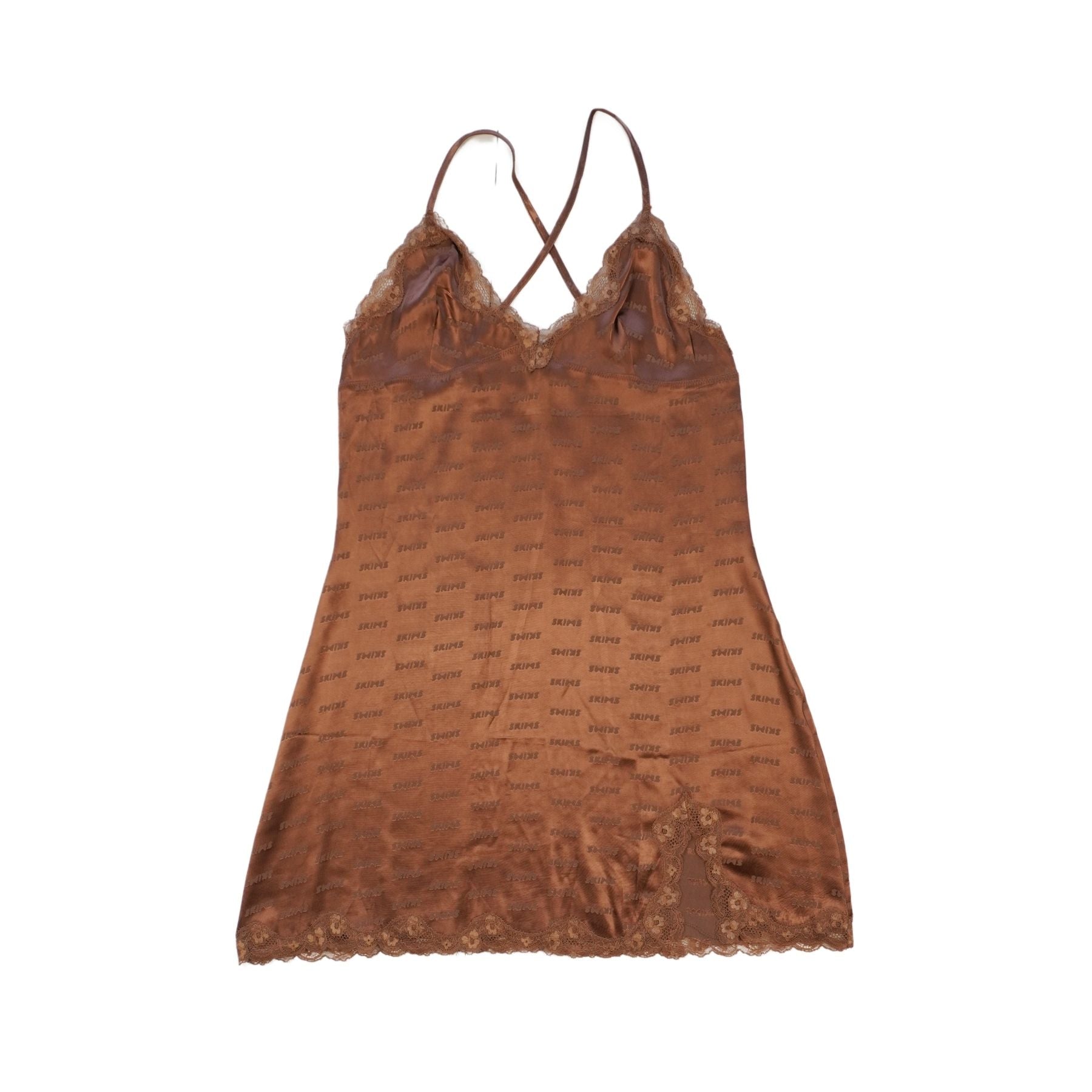 skims lace dress brown Skims Fits Everybody Lace Trim Long Slipdress In Cocoa