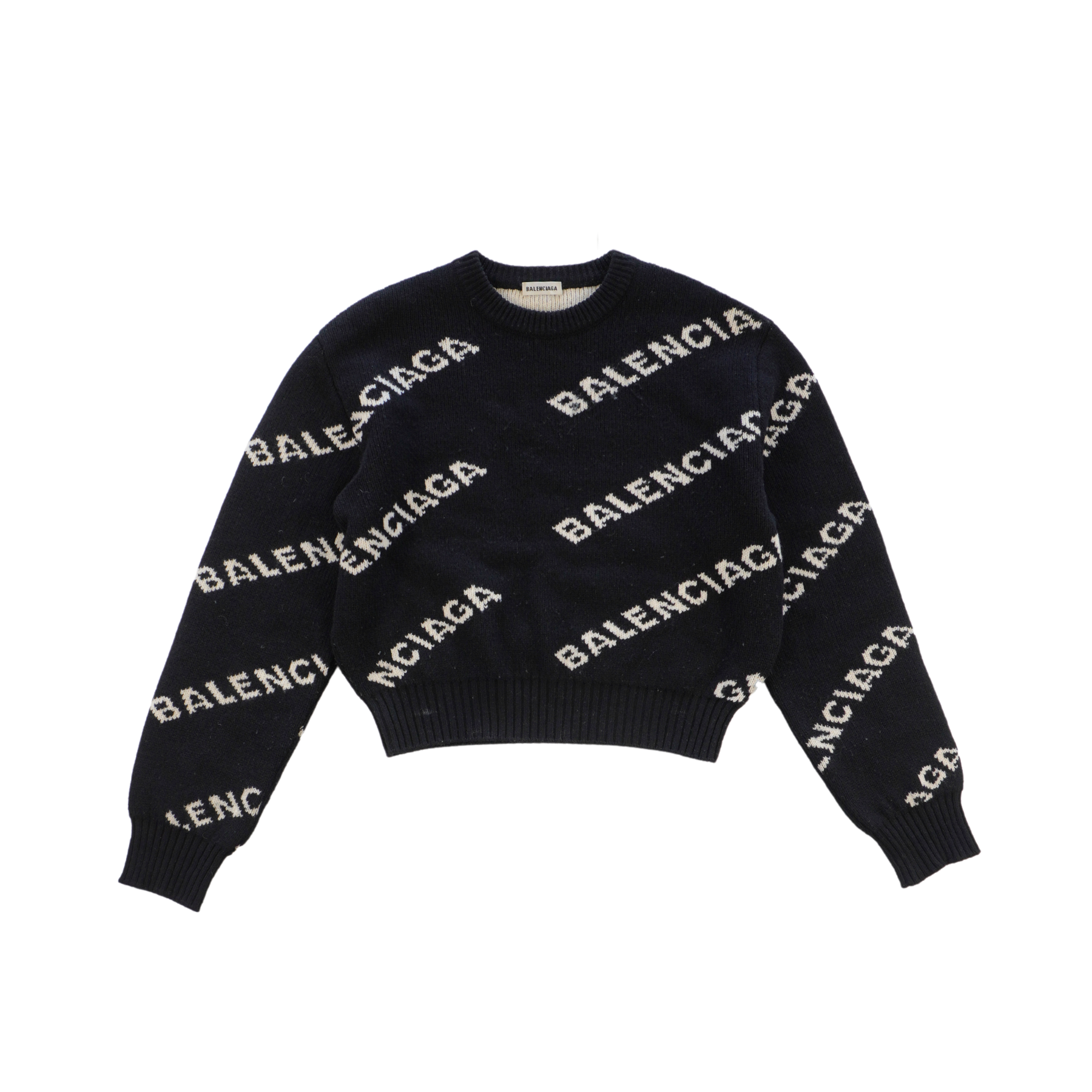Balenciaga 'All-Over Logo' Knit Sweater - Women's S – Fashionably Balenciaga 'All-Over Logo' Knit Sweater - Women's S – Fashionably