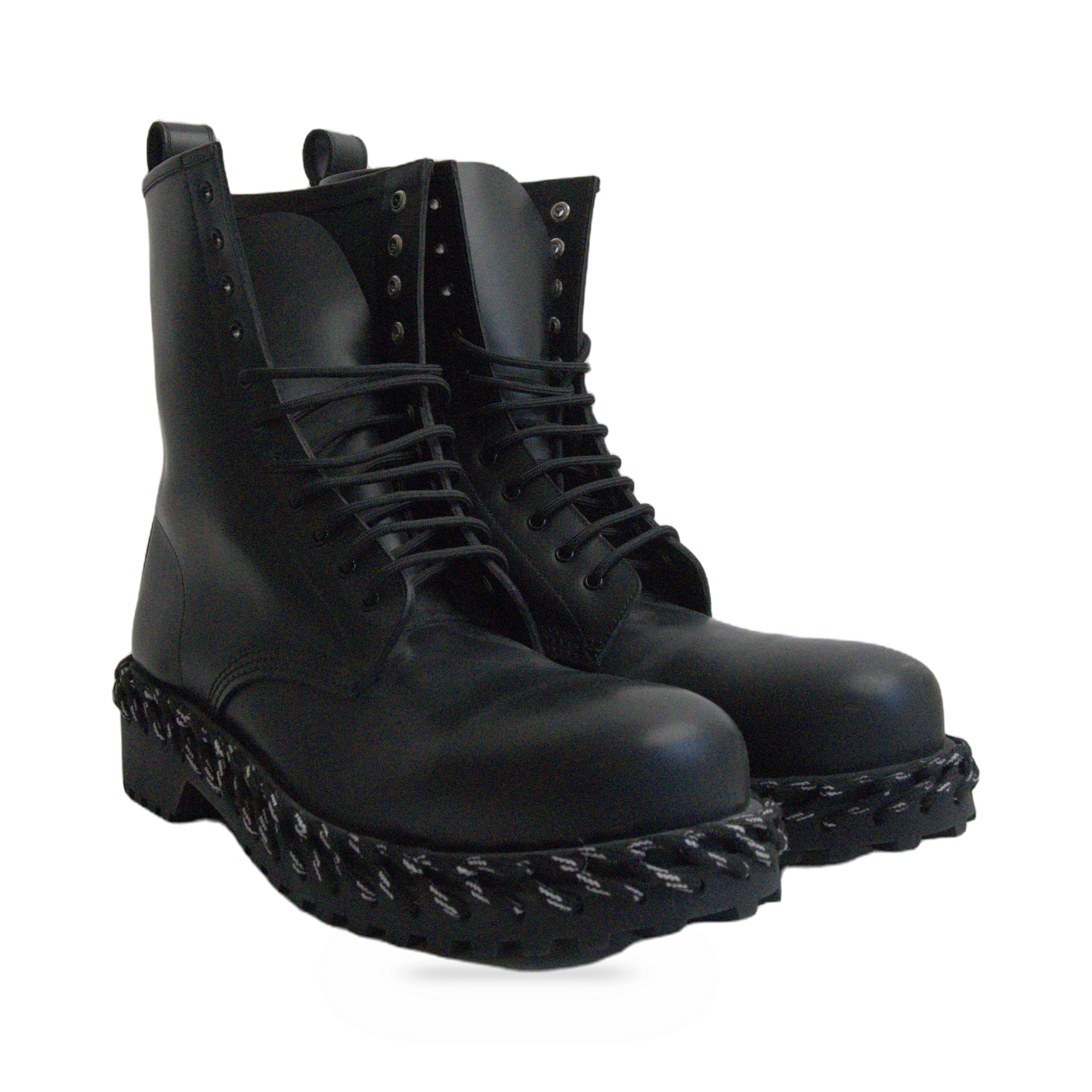 Balenciaga Black Chain Trim Combat Boots three quarter