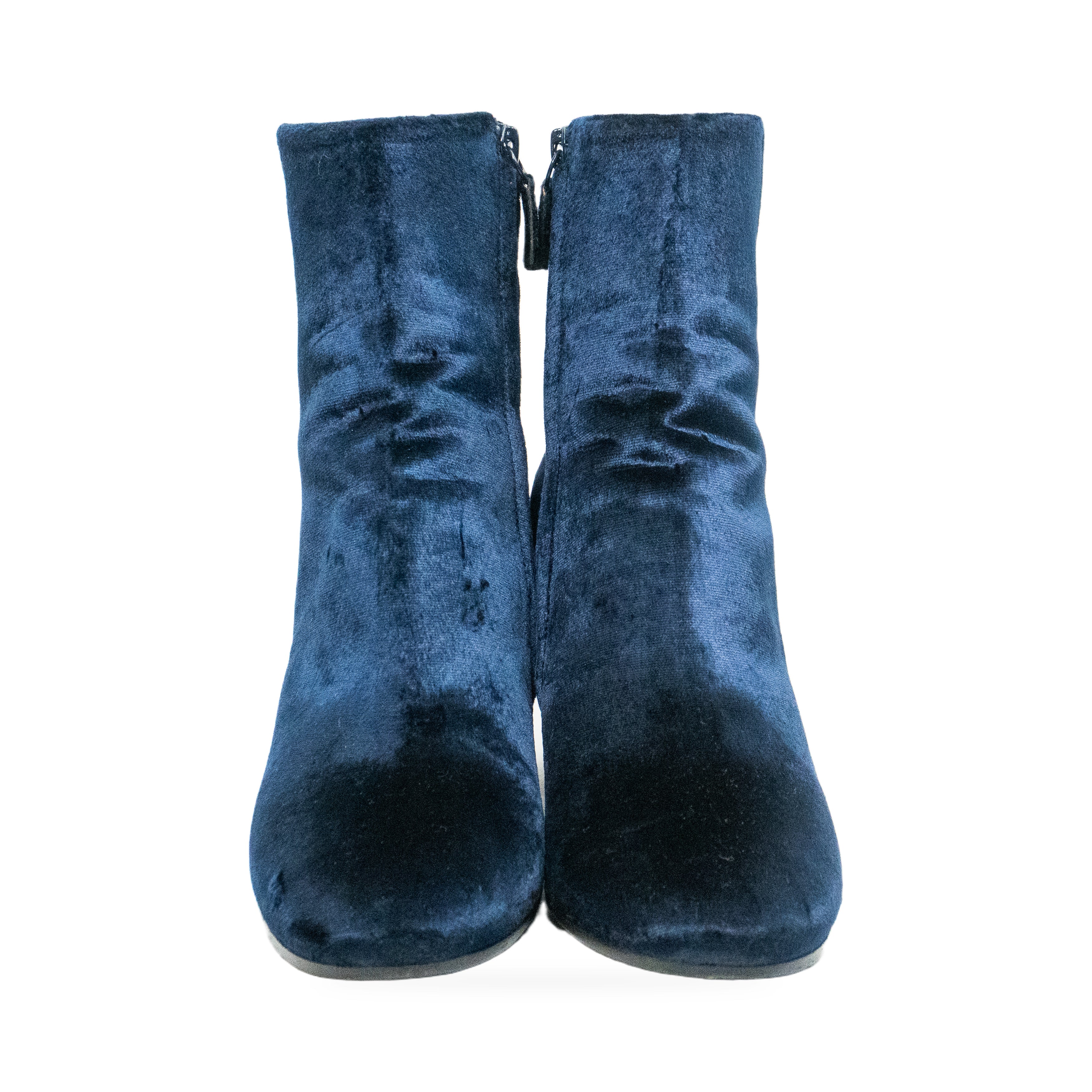 Balenciaga Blue Velvet Ankle Boots front 2