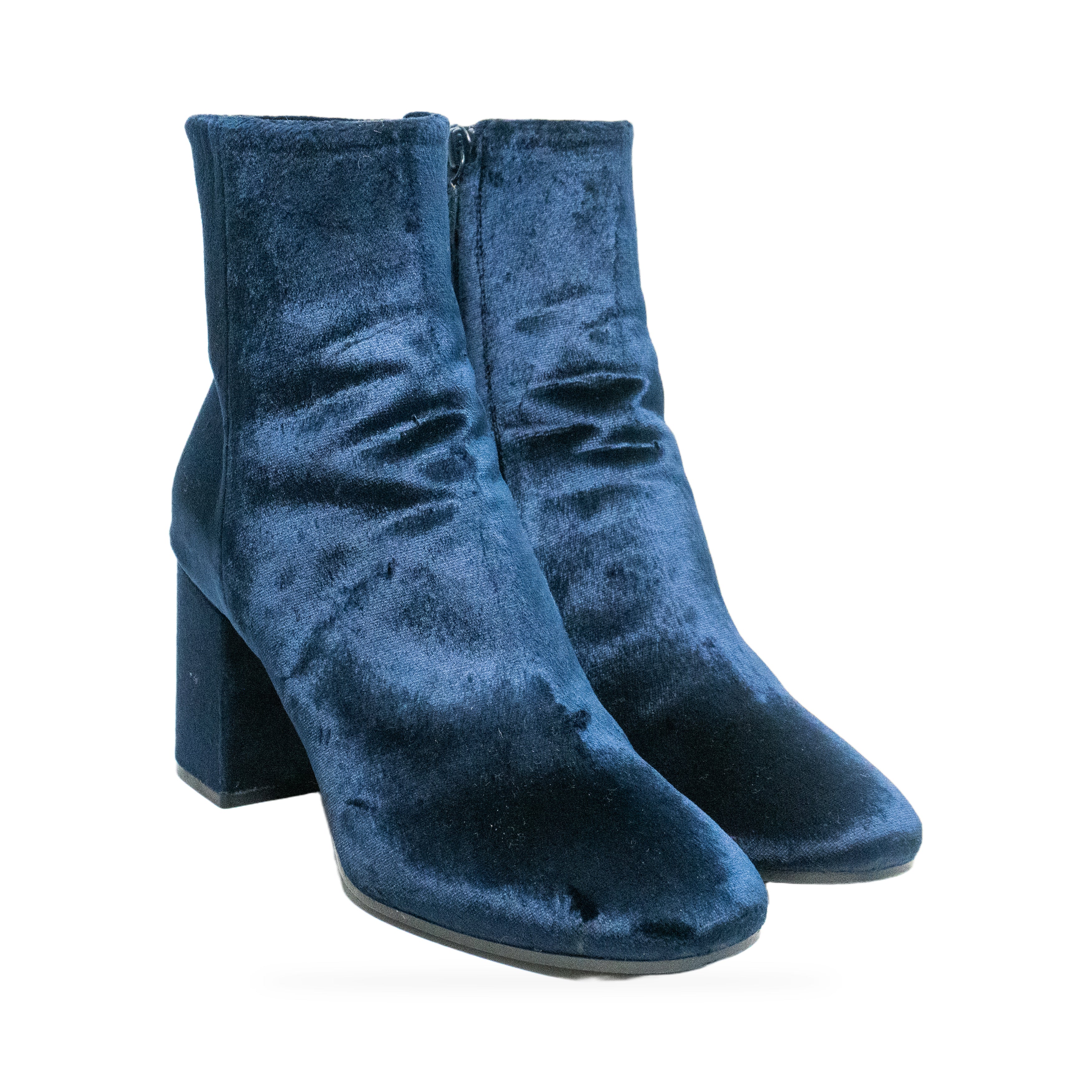 Balenciaga Blue Velvet Ankle Boots front