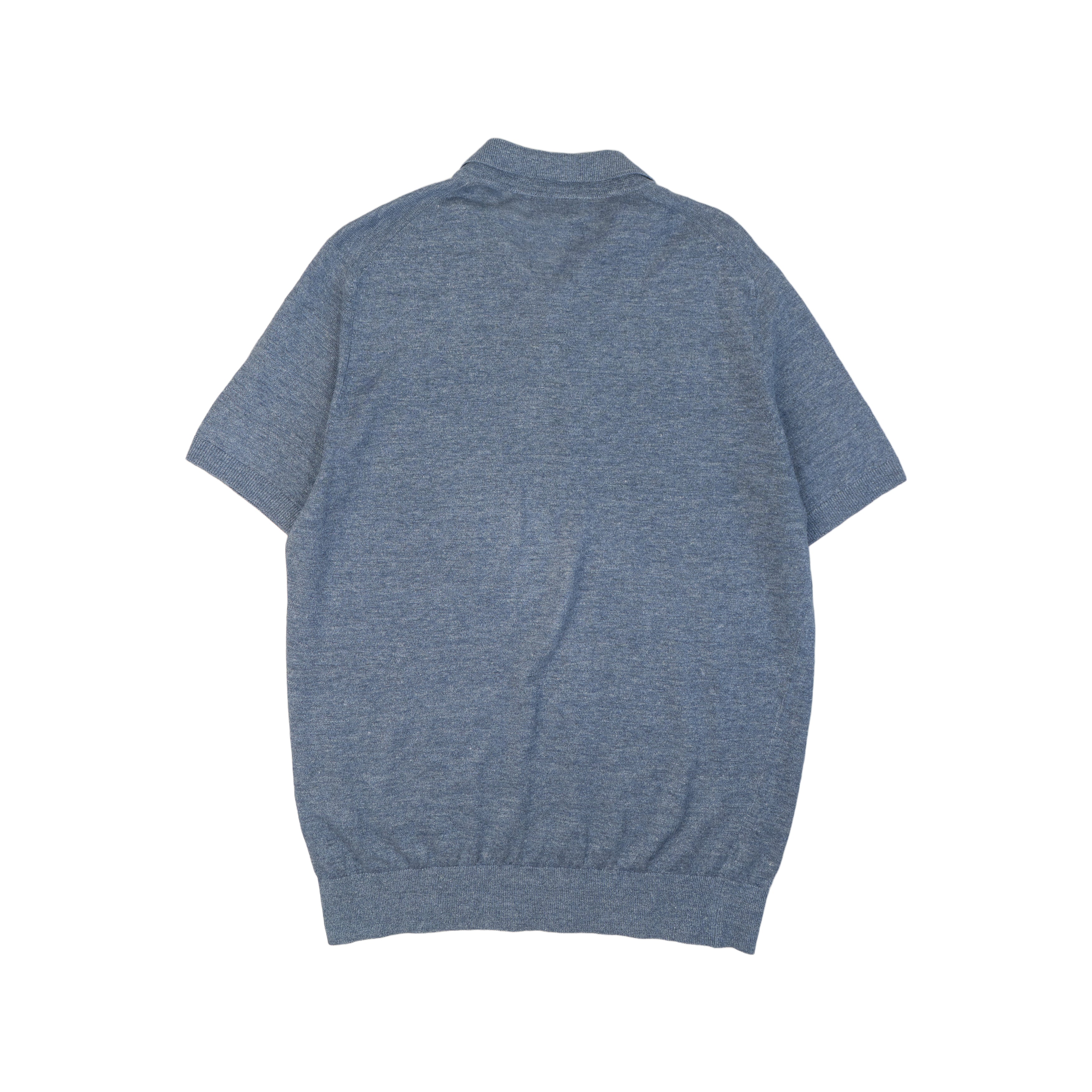 Brunello Cucinelli Blue Short Sleeve Knit Polo Back