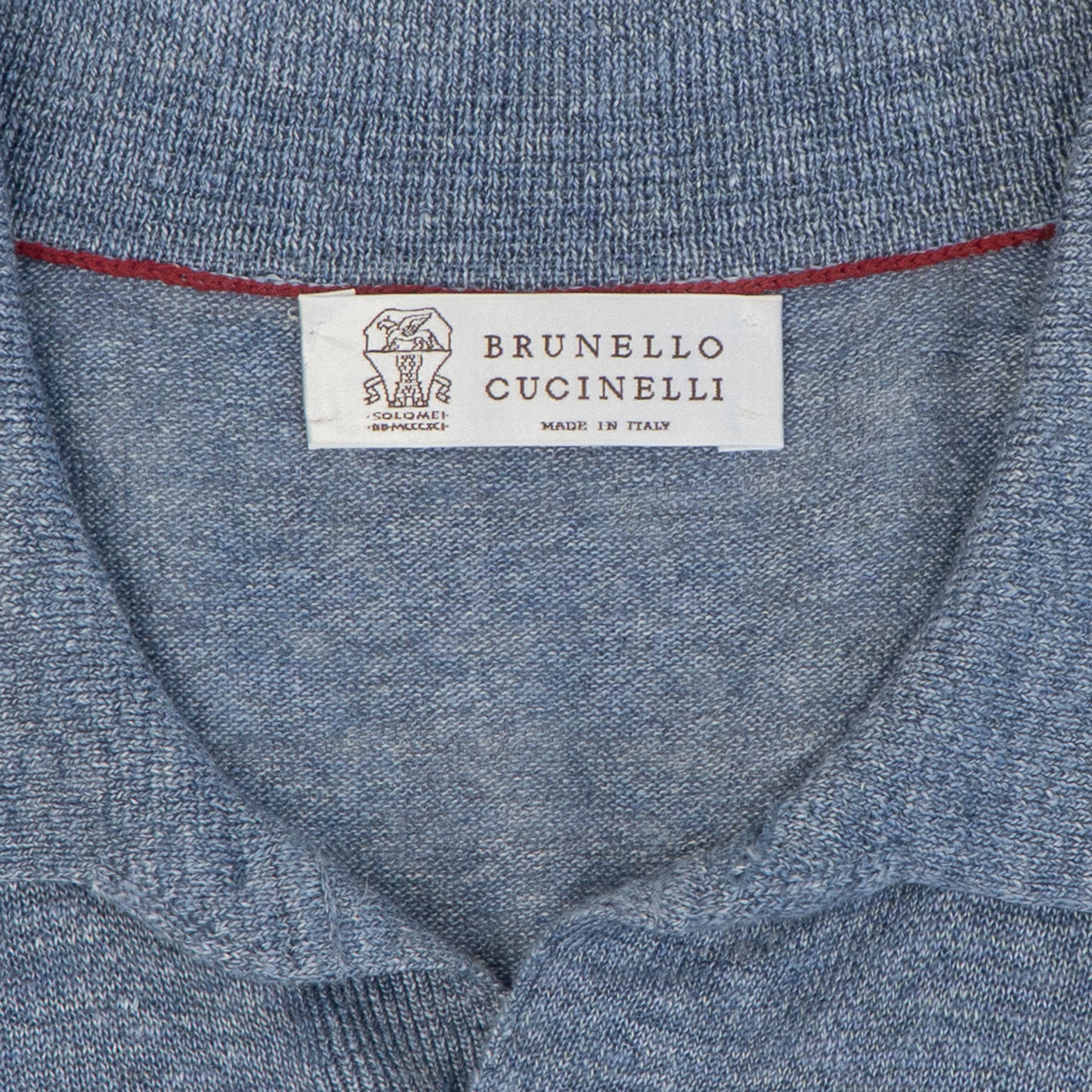Brunello Cucinelli Blue Short Sleeve Knit Polo Label Detail