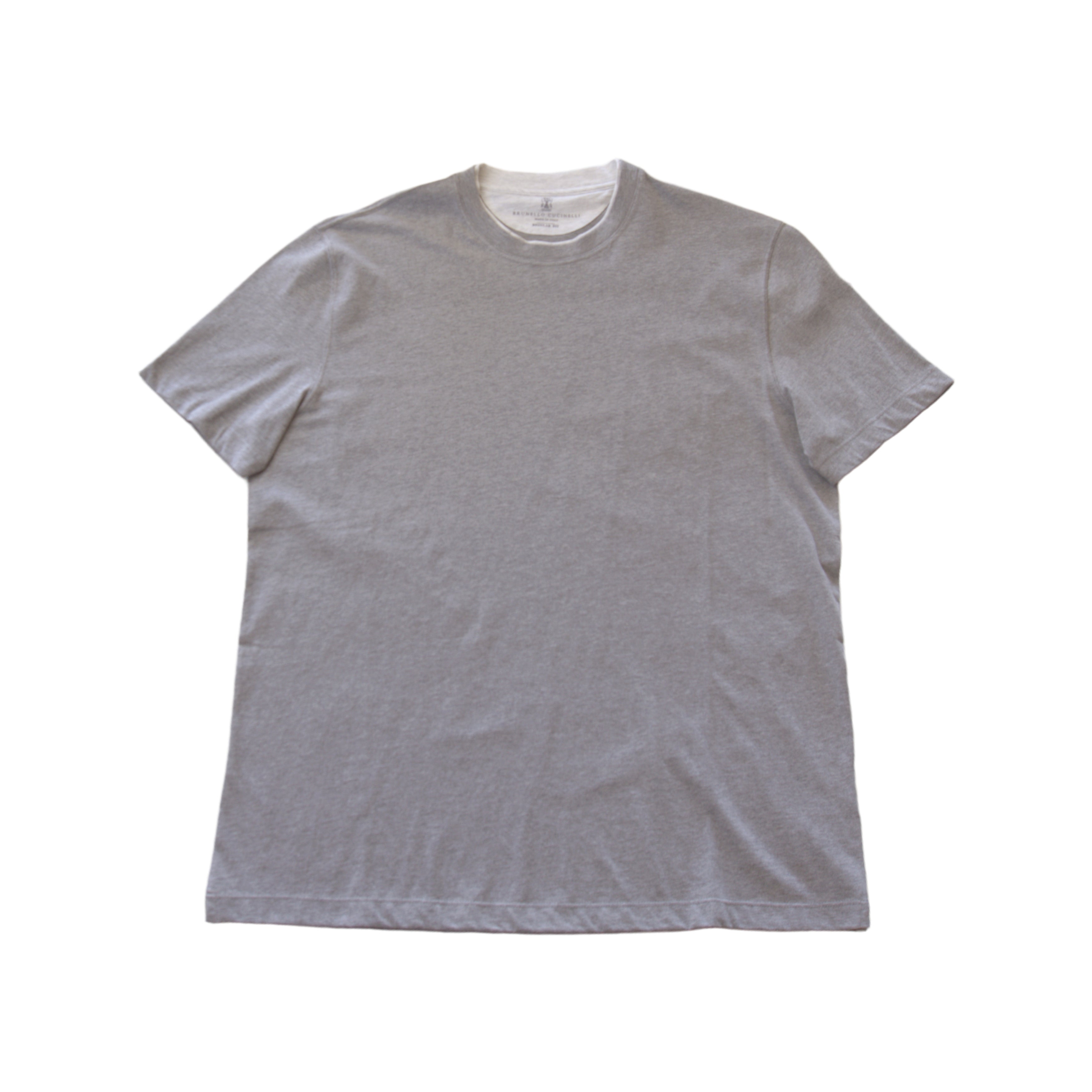 Brunello Cucinelli Grey Contrast Collar T-Shirt Front