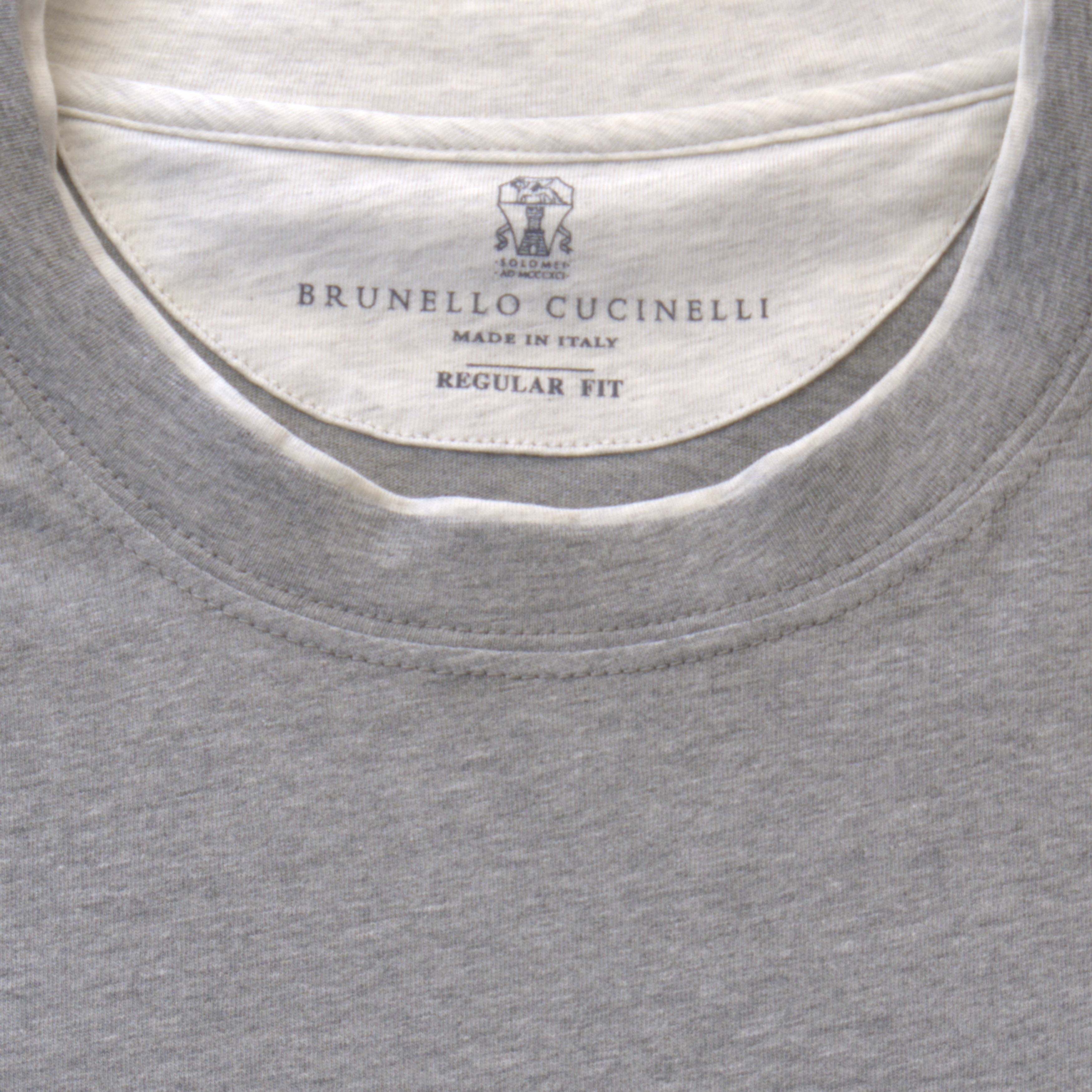Brunello Cucinelli Grey Contrast Collar T-Shirt Label Detail