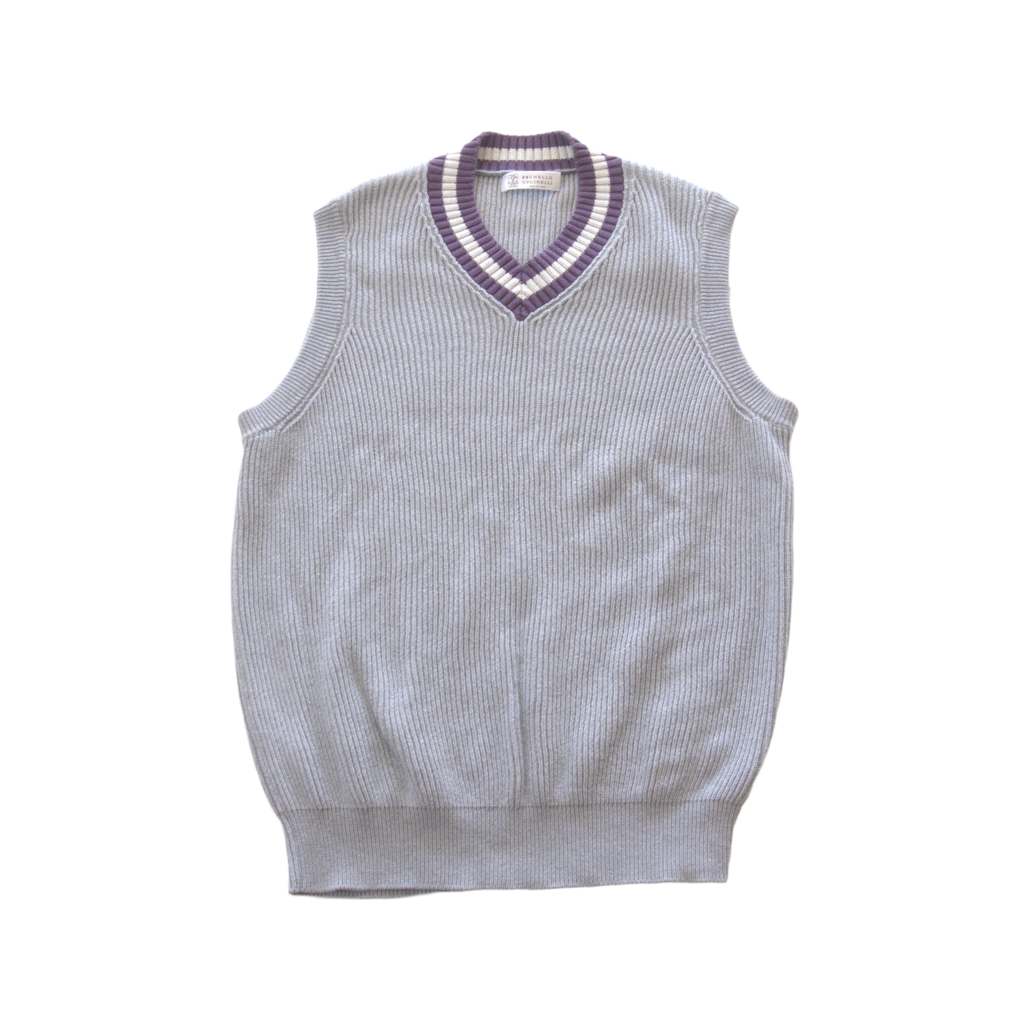 Brunello Cucinelli Grey Purple Trim Sweater Vest Front