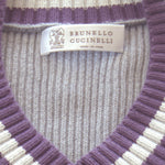 Brunello Cucinelli Grey Purple Trim Sweater Vest Label Detail