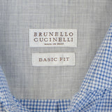 Brunello Cucinelli Light Blue Gingham Shirt Label Detail