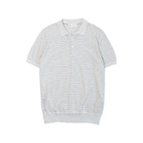 Brunello Cucinelli Light Grey Striped Knit Polo Front