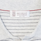 Brunello Cucinelli Light Grey Striped Knit Polo Label Detail
