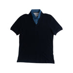 Navy Denim Collar Layered Polo Shirt Front