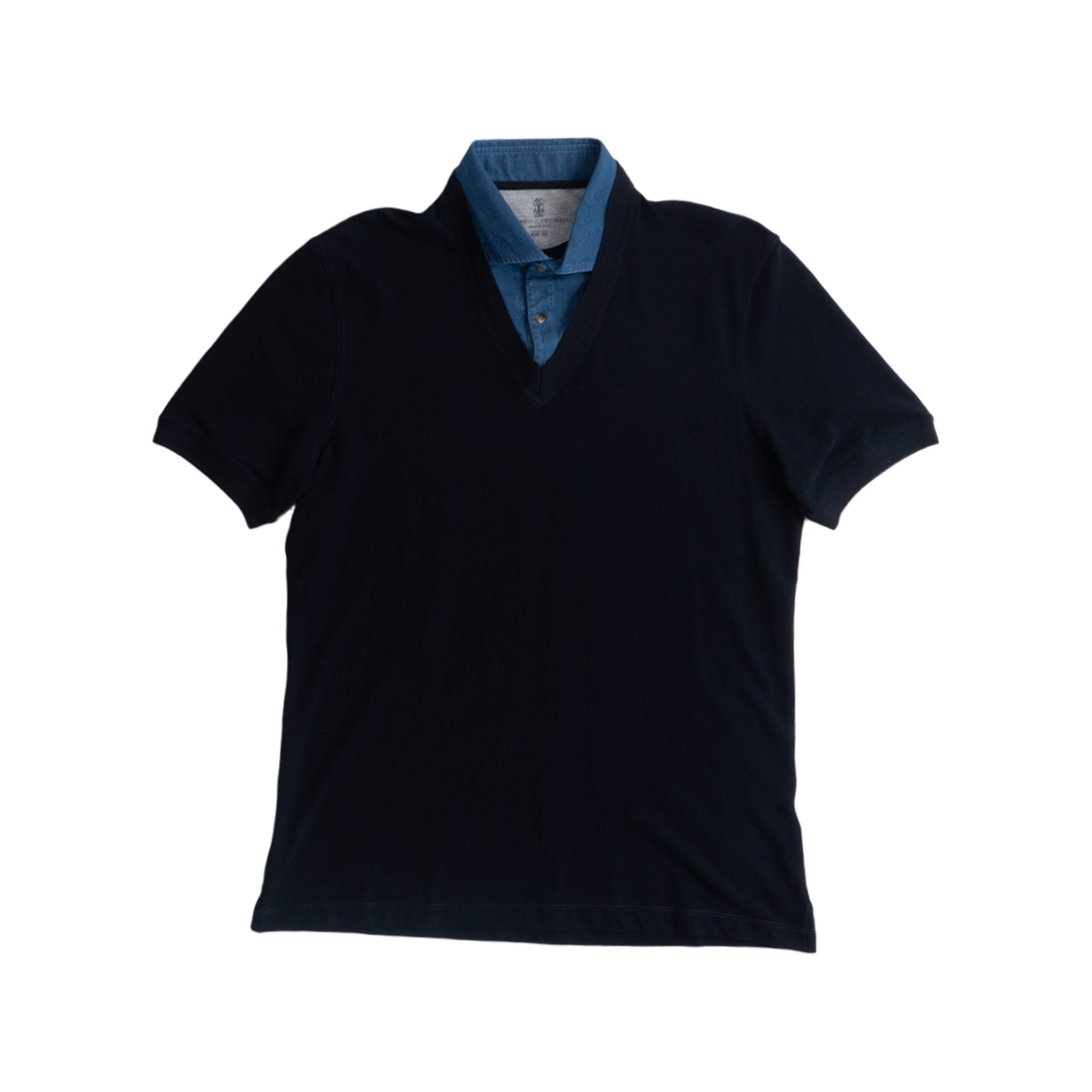 Navy Denim Collar Layered Polo Shirt Front