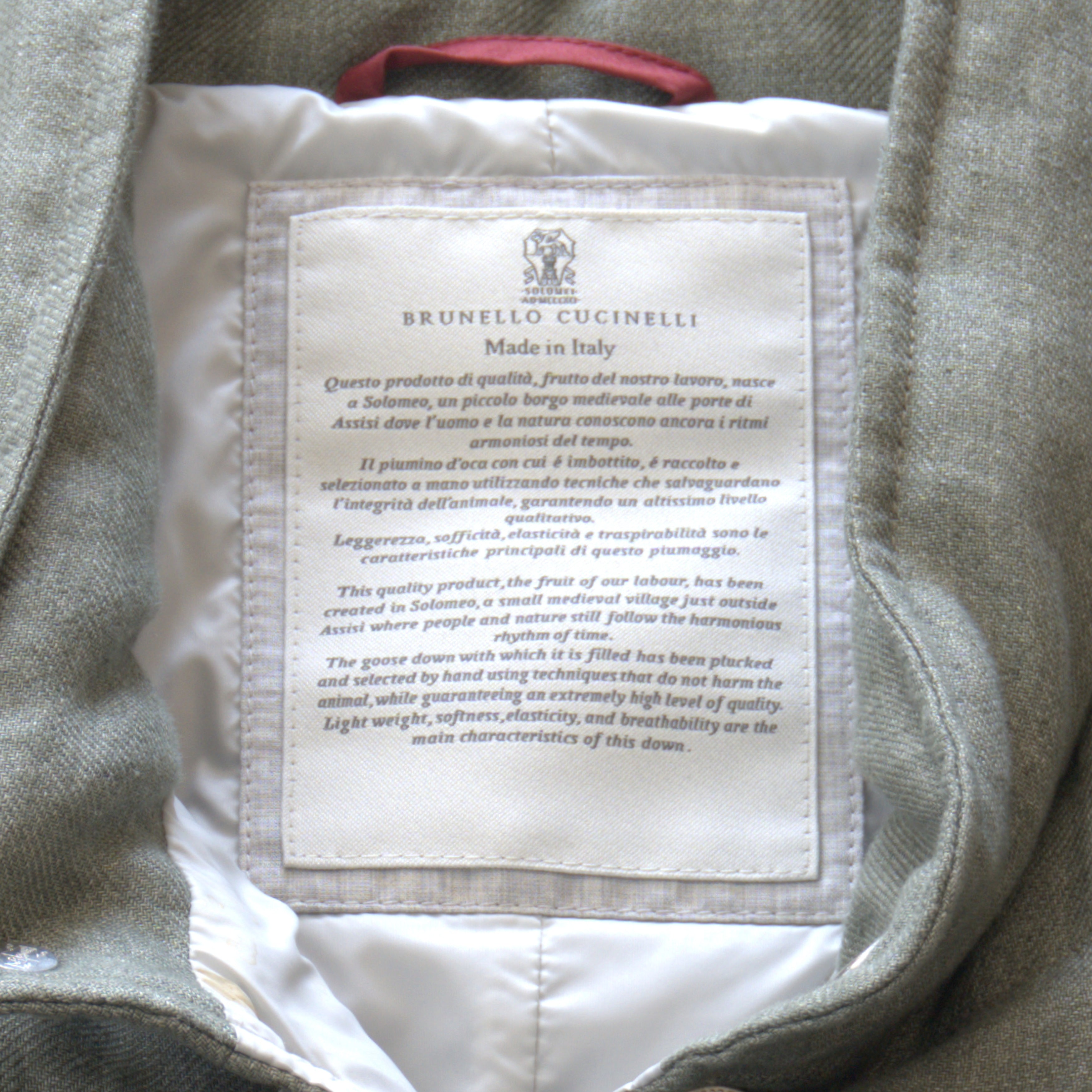 Brunello Cucinelli Olive Quilted Vest Label Detail