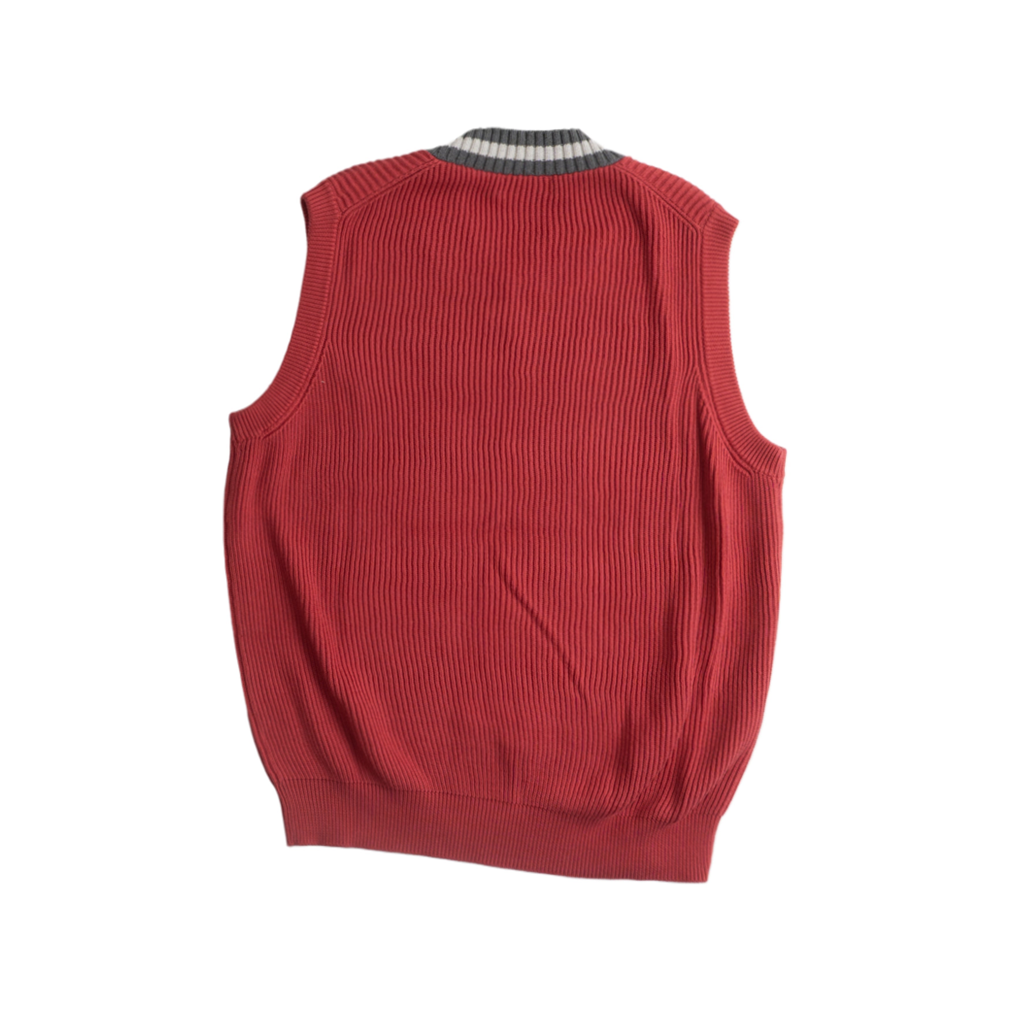 Red Contrast Trim Ribbed Sweater Vest Back