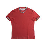 Red Contrast Trim V Neck T-Shirt Front