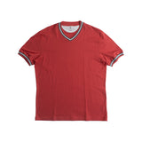 Red Contrast Trim V Neck T-Shirt Front