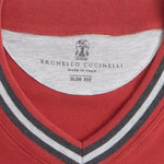 Red Contrast Trim V Neck T-Shirt Label Detail