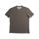 Taupe Contrast Trim V Neck T-Shirt Front
