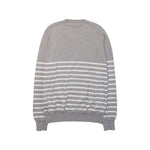 Brunello Cucinelli Taupe White Striped V Neck Sweater Back