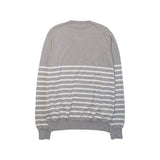 Brunello Cucinelli Taupe White Striped V Neck Sweater Back