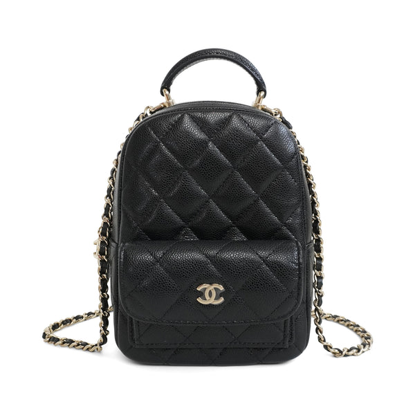 CHANELblackleatherquiltedbackp