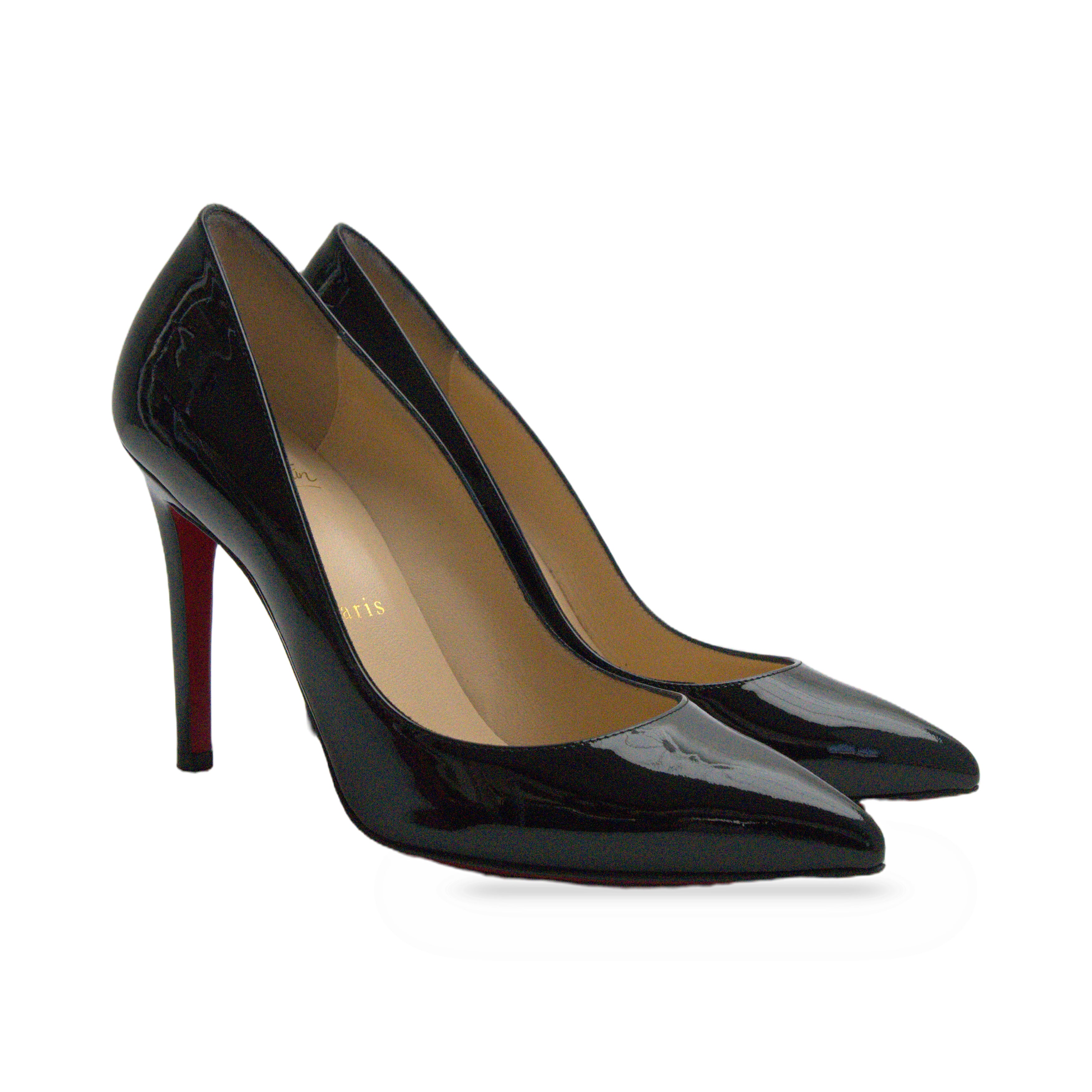 Christian Louboutin Black Patent Pumps three quarter