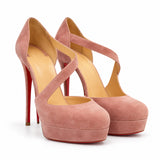 Christian Louboutin Drapesse pink suede pumps angled pair