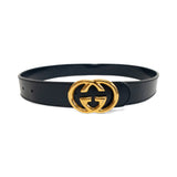 Gucci 'Interlocking G' Navy Skinny Belt - 26