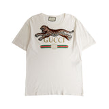 Gucci White Embroidered Leopard T-Shirt - Men's L