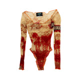 Jean Paul Gaultier Taupe Red Tree Bodysuit - Women's M