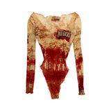 Jean Paul Gaultier Taupe Red Tree Bodysuit - Women's M