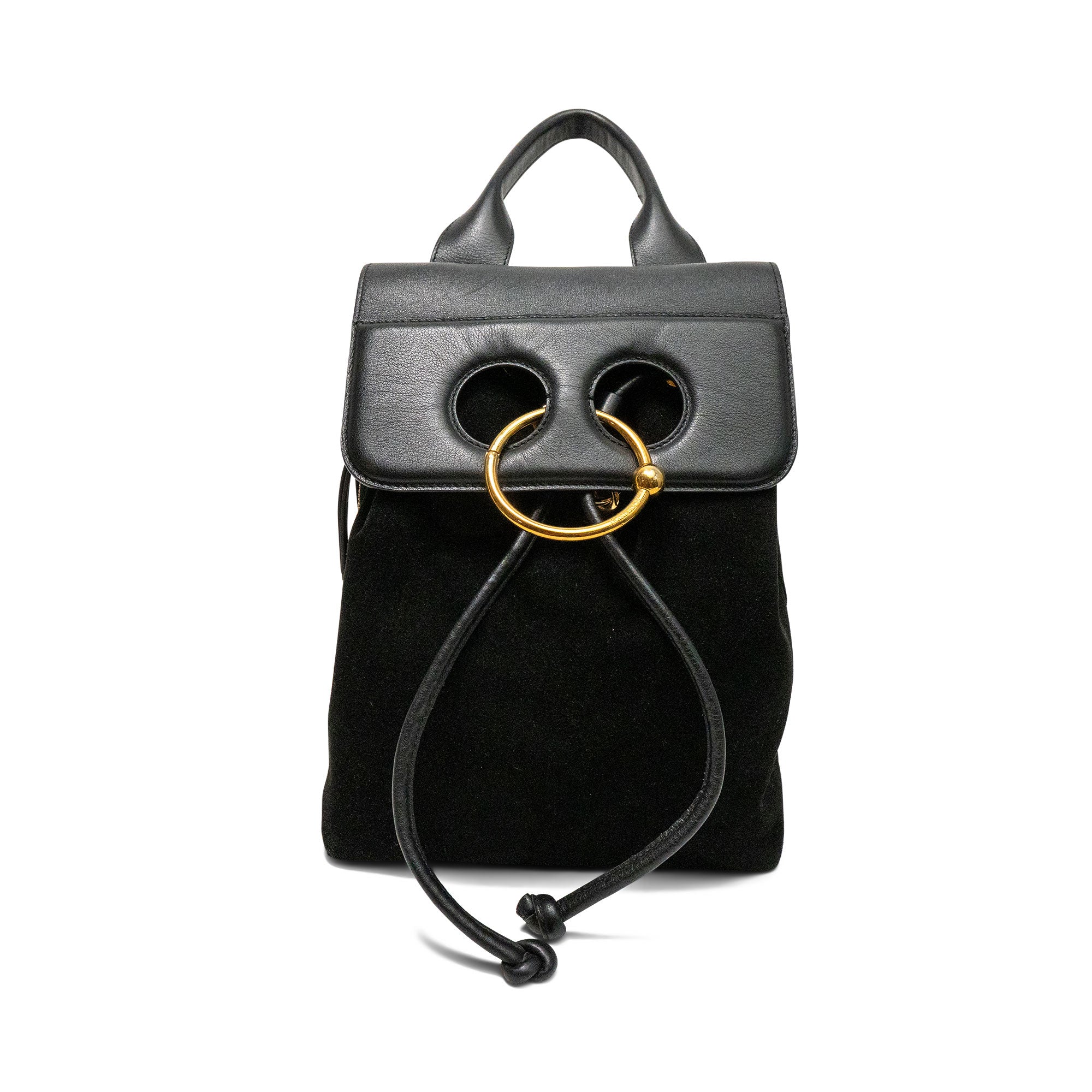 j.w anderson mini pierce backpack JW Anderson Black Mini Suede Pierce Backpack