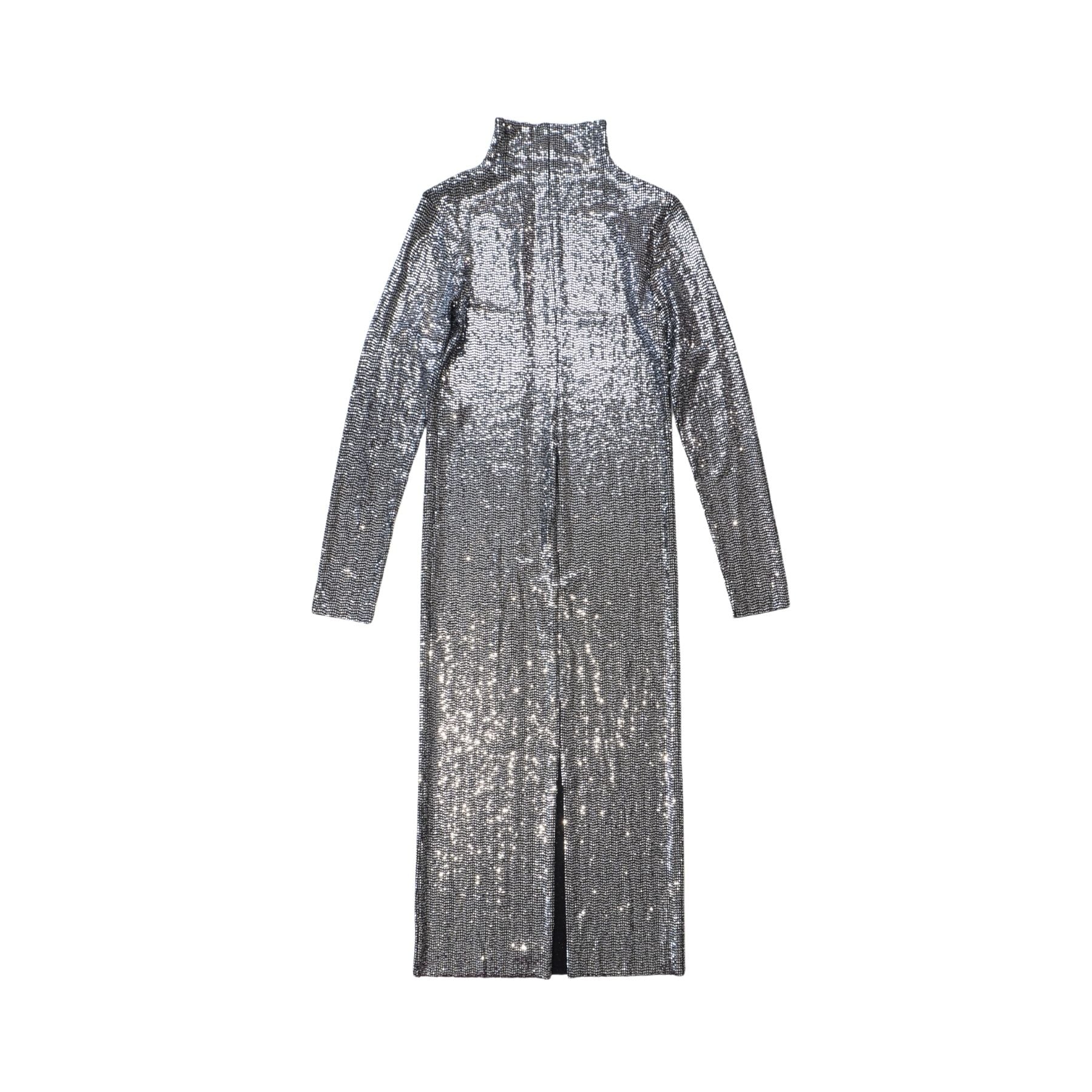 maje dress silver Maje Silver Sequin Crepe Ruched Full Sleeves Mini Dress XL Maje