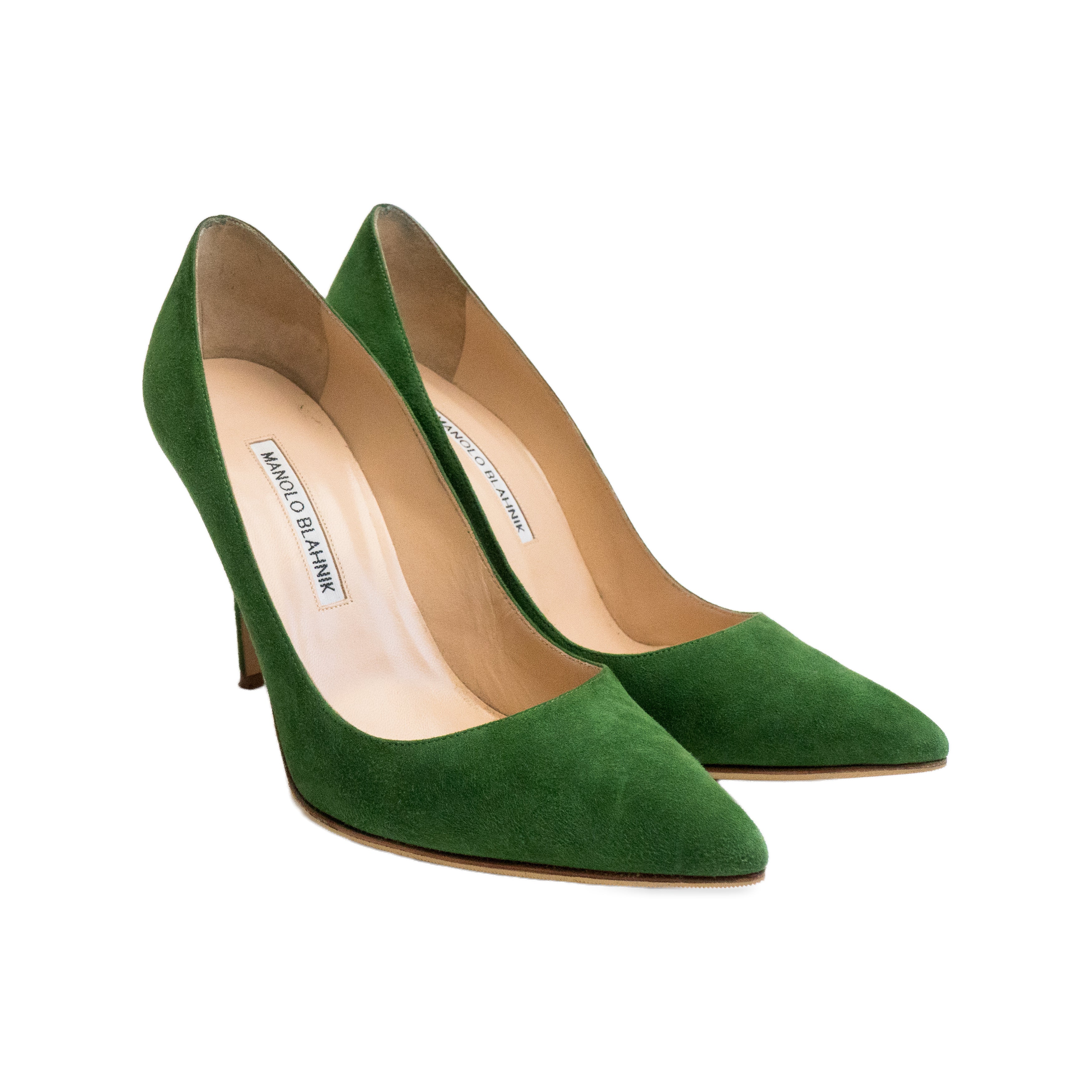 Manolo Blahnik Green Suede Pumps angle