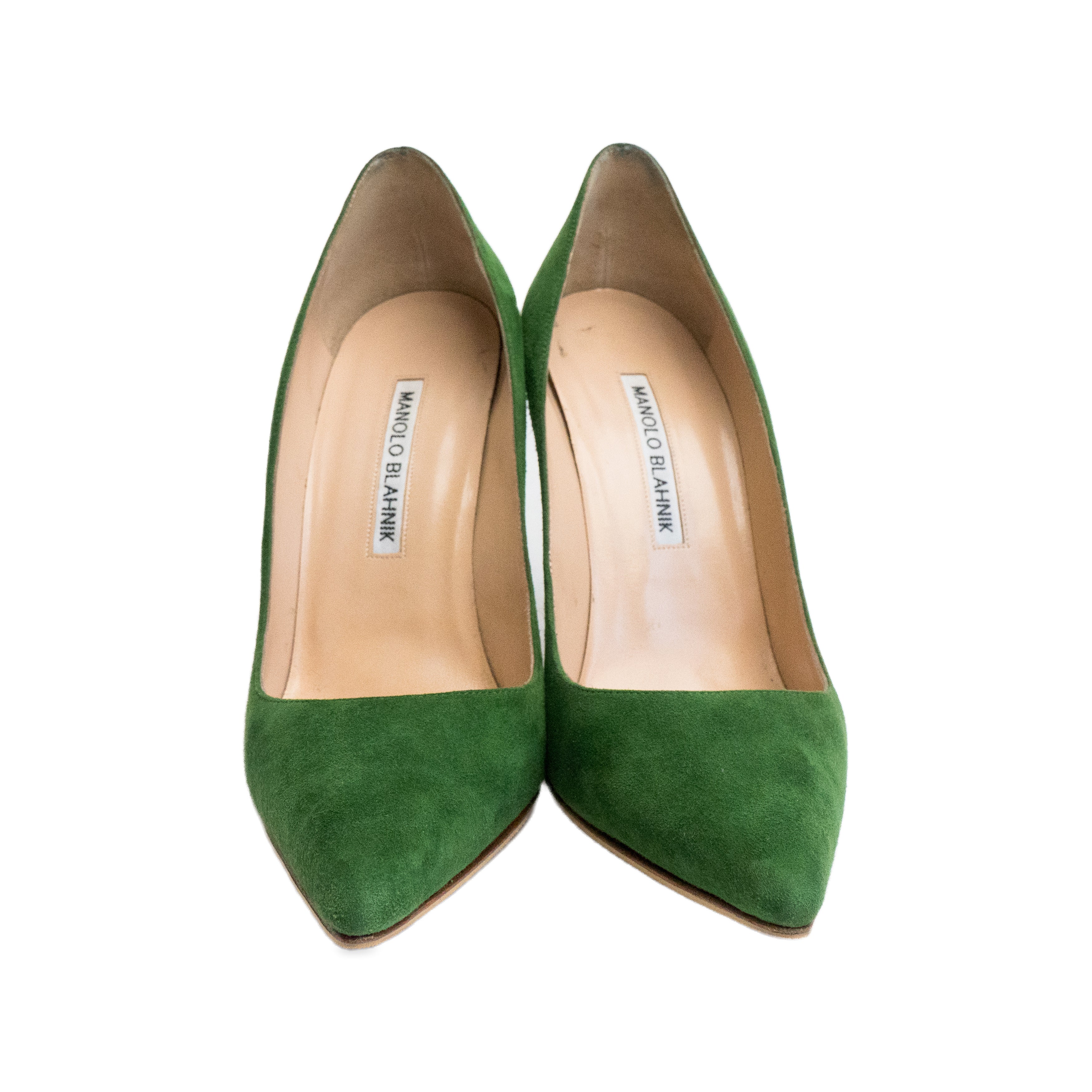Manolo Blahnik Green Suede Pumps front