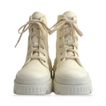 Moncler Ivory Lace Up Boots front