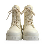 Moncler Ivory Lace Up Boots front