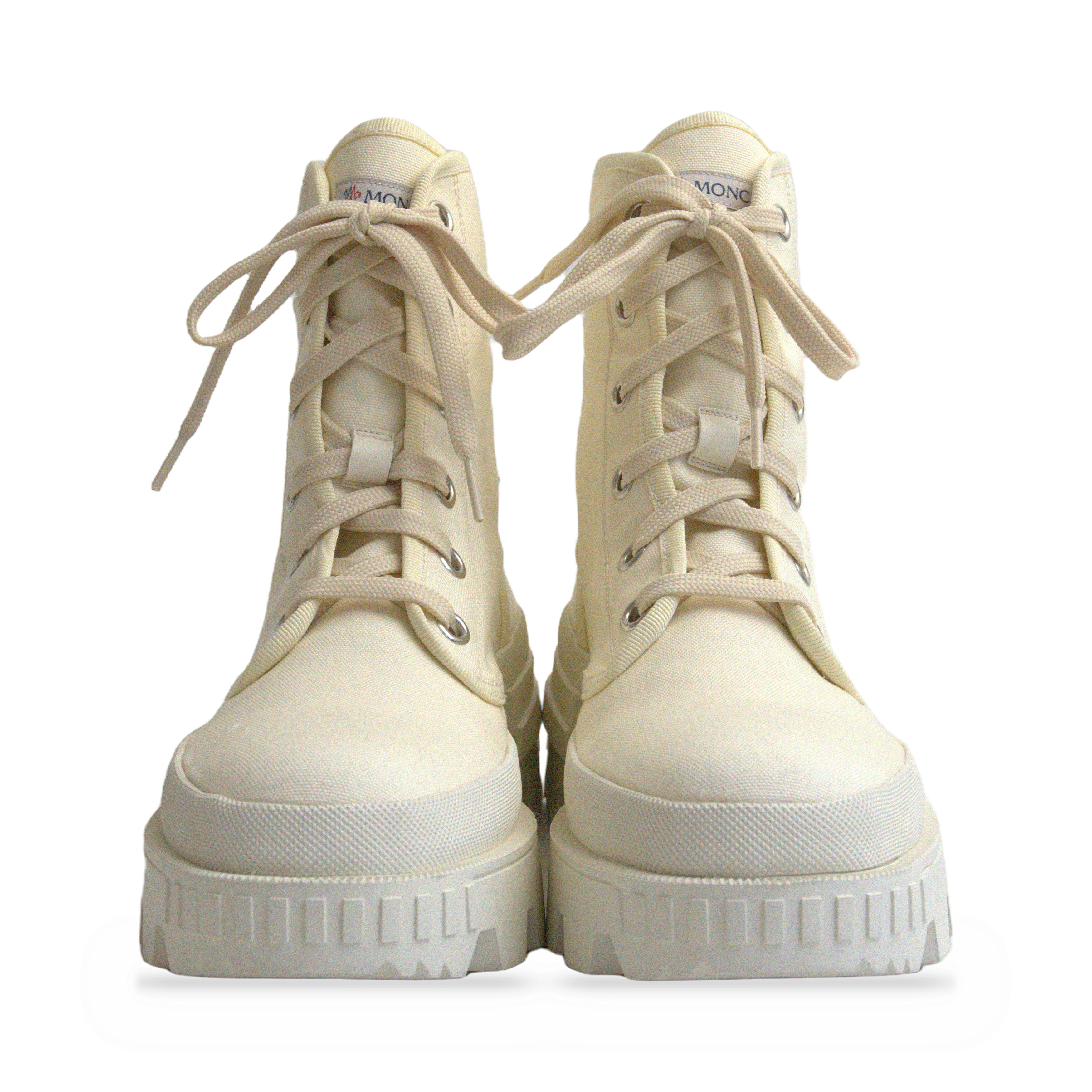 Moncler Ivory Lace Up Boots front