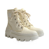 Moncler Ivory Lace Up Boots three quarter
