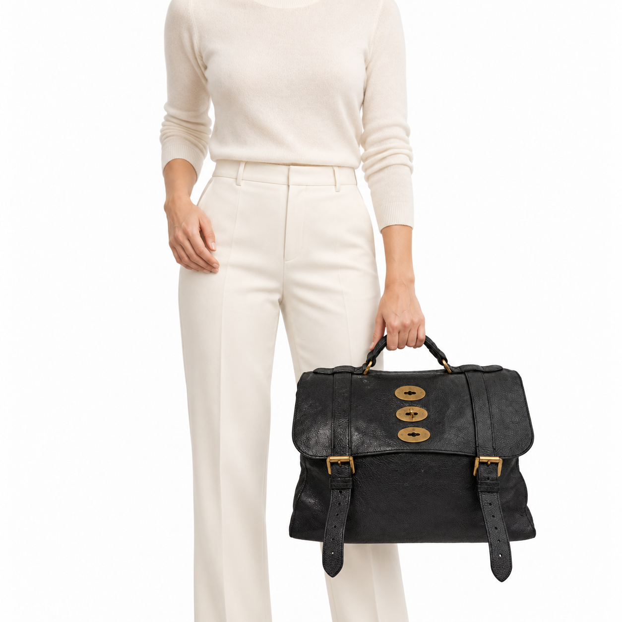 Mulberry black Ted messenger bag carried on model