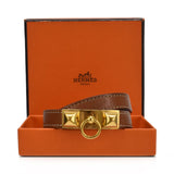 HERMES Tan/Gold Rivale Leather/Metal Bracelets - Fashionably Yours