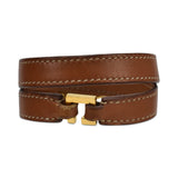 HERMES Tan/Gold Rivale Leather/Metal Bracelets - Fashionably Yours
