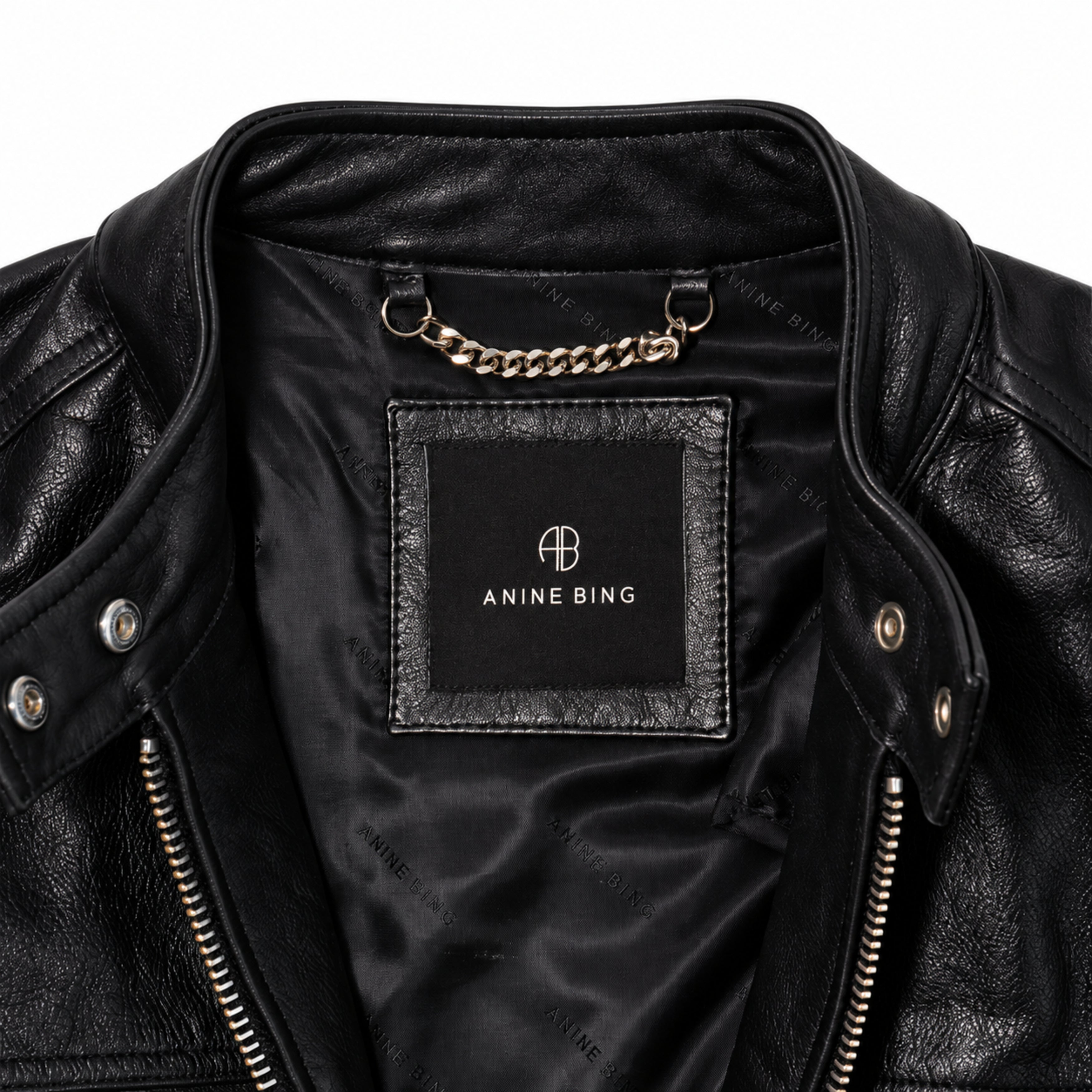 Anine Bing Black Leather Jacket label detail
