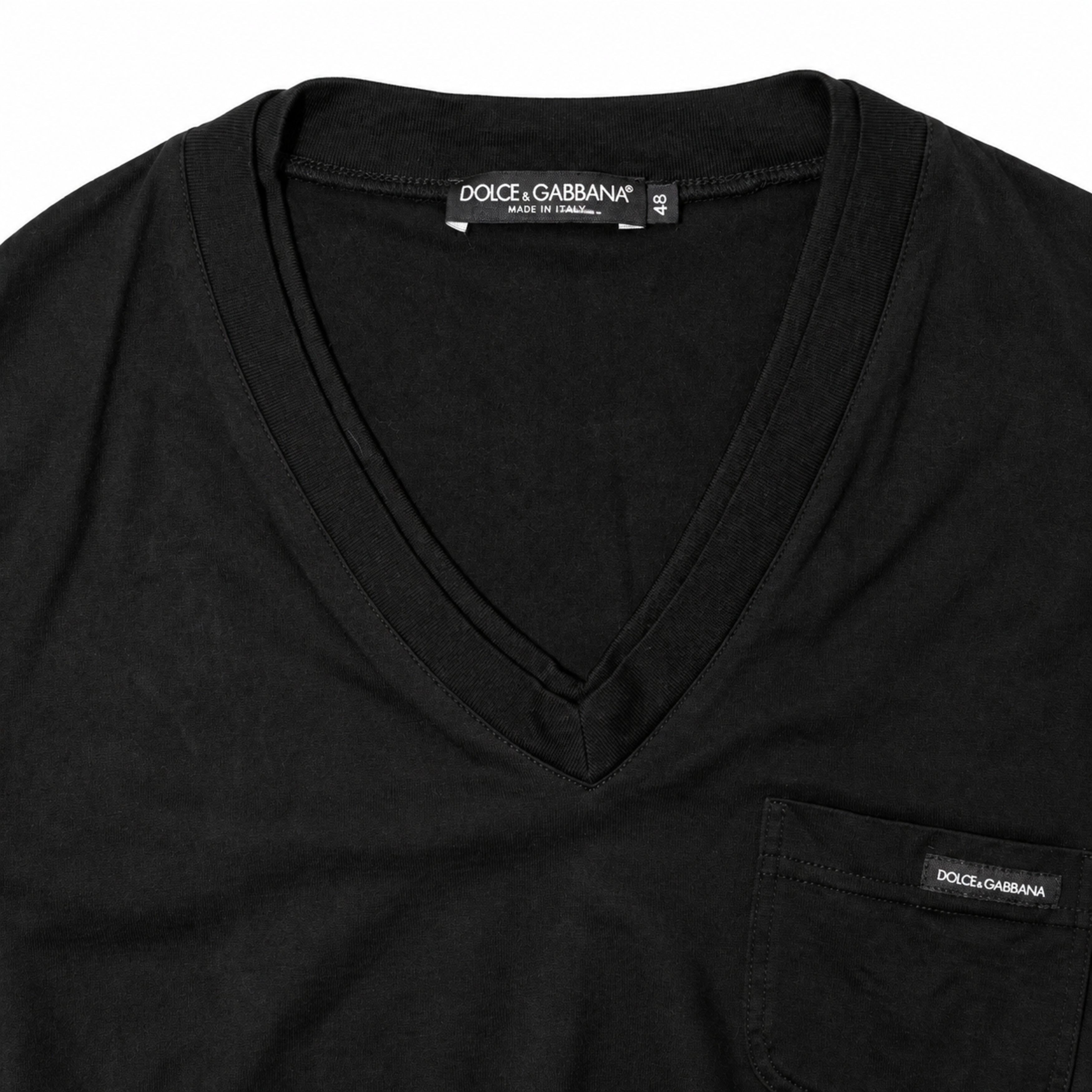 Dolce and Gabbana Black V Neck T Shirt label detail