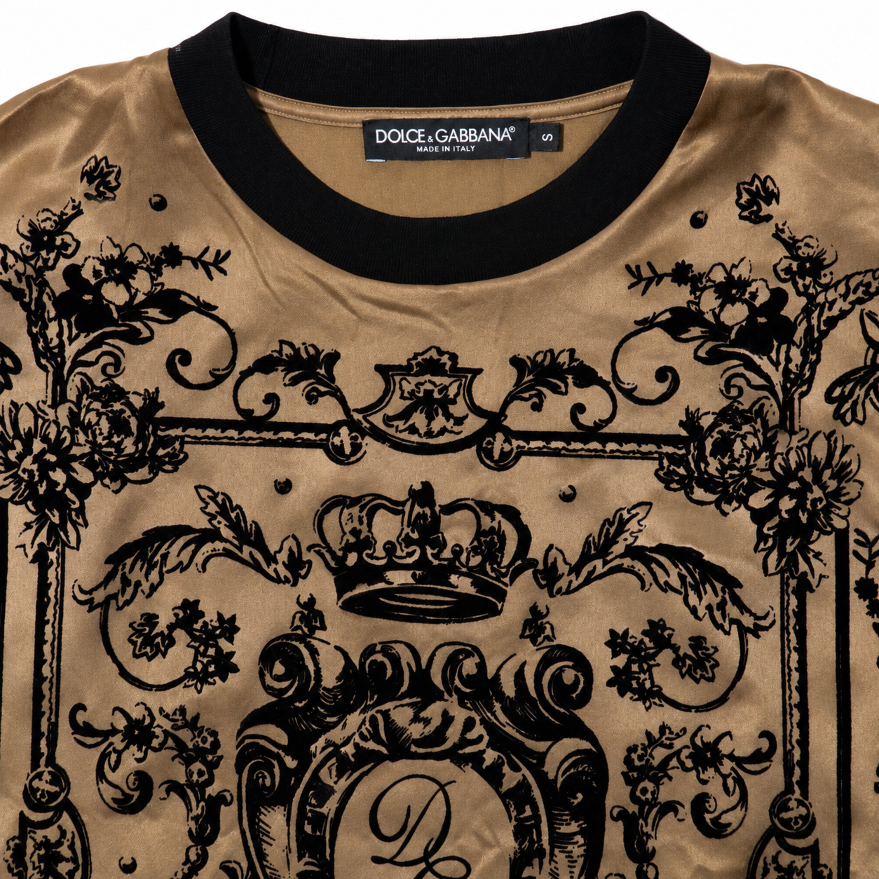 Dolce and Gabbana Tan Black Printed T Shirt label detail