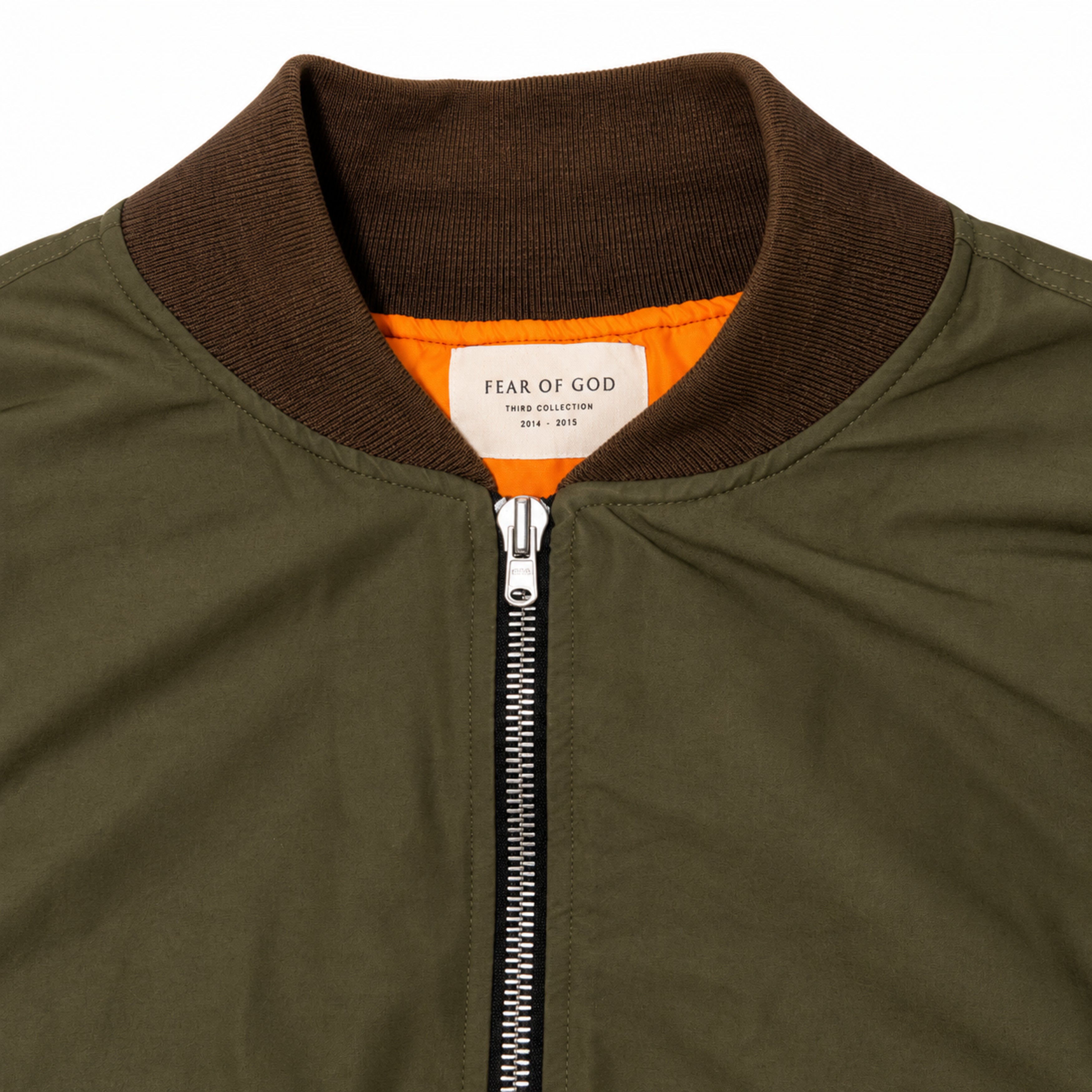 Fear of God Olive Bomber Jacket label detail