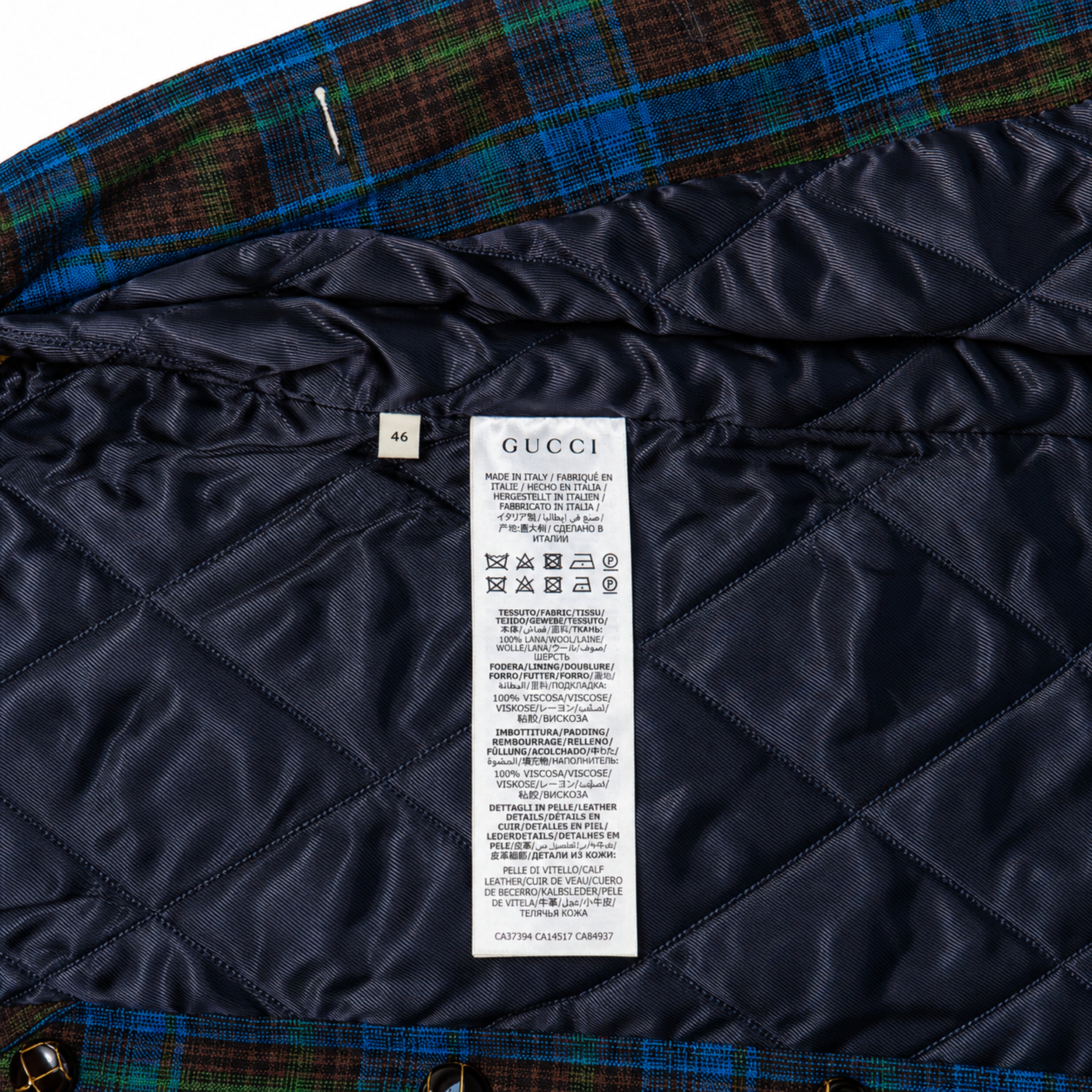 Gucci Blue Green Check Jacket label detail